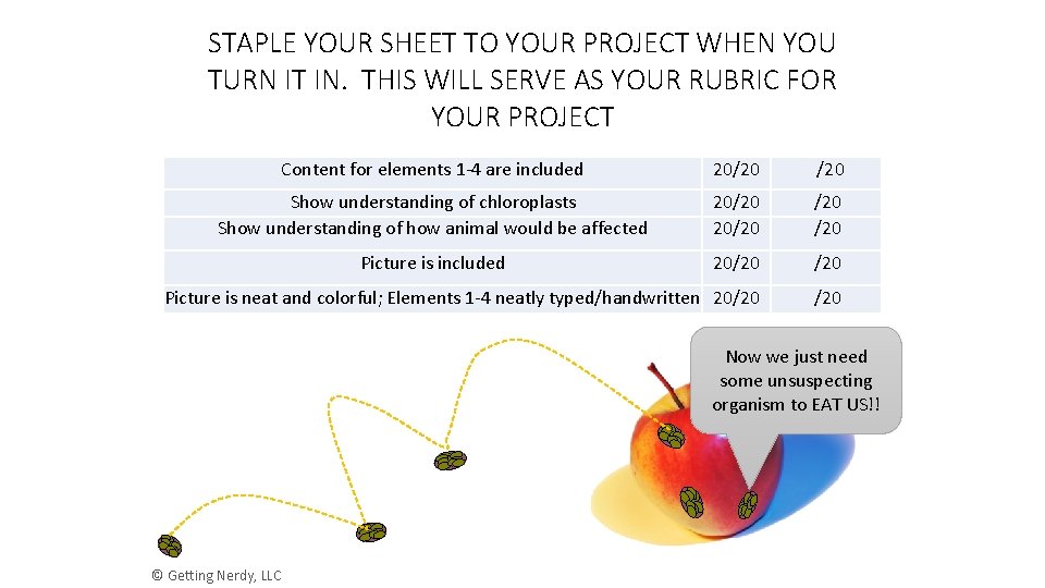 STAPLE YOUR SHEET TO YOUR PROJECT WHEN YOU TURN IT IN. THIS WILL SERVE