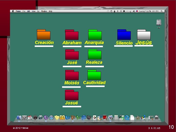 7 Creación Abraham Anarquía José Silencio Jesús Realeza Moisés Cautividad Josué © 2012 TBBMI