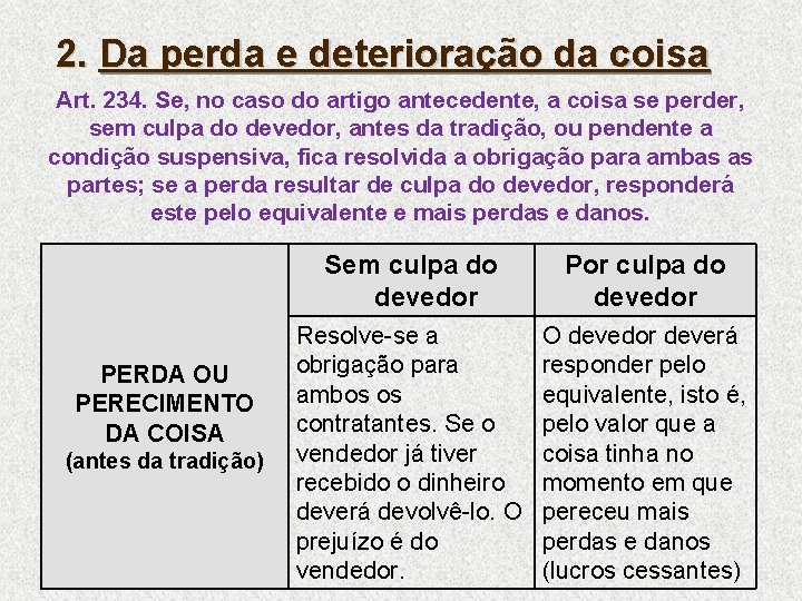 2. Da perda e deterioração da coisa Art. 234. Se, no caso do artigo