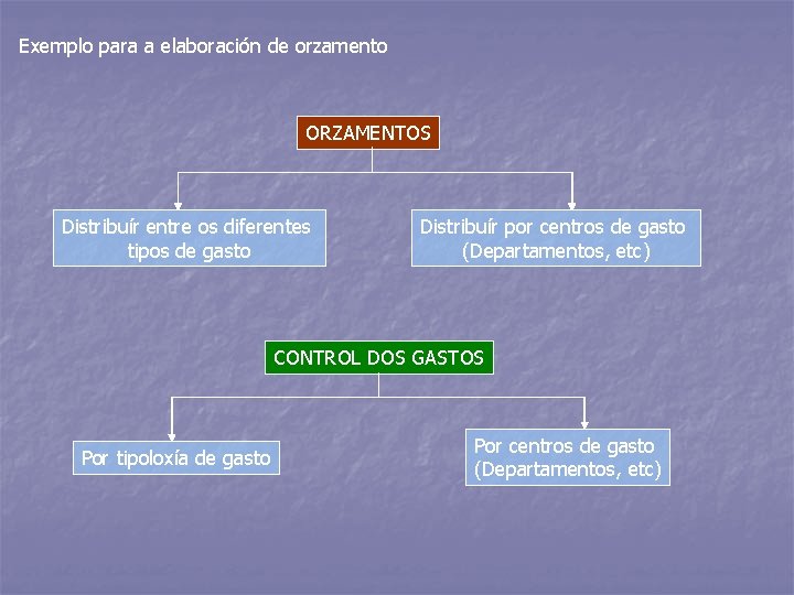 Exemplo para a elaboración de orzamento ORZAMENTOS Distribuír entre os diferentes tipos de gasto