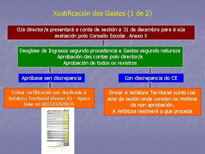 Xustificación dos Gastos (1 de 2) O/a director/a presentará a conta de xestión a