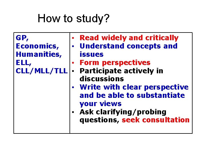 How to study? GP, Economics, Humanities, ELL, CLL/MLL/TLL • Read widely and critically •