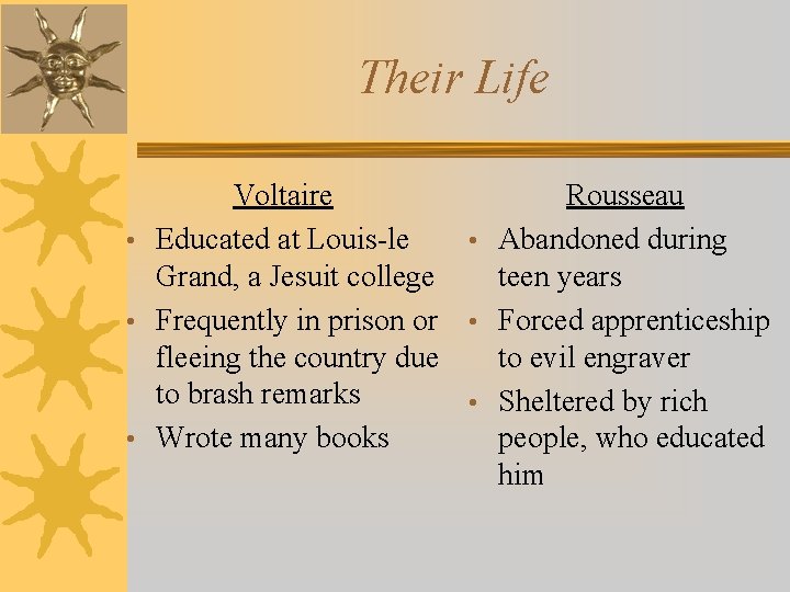 Their Life Voltaire Rousseau • Educated at Louis-le • Abandoned during Grand, a Jesuit