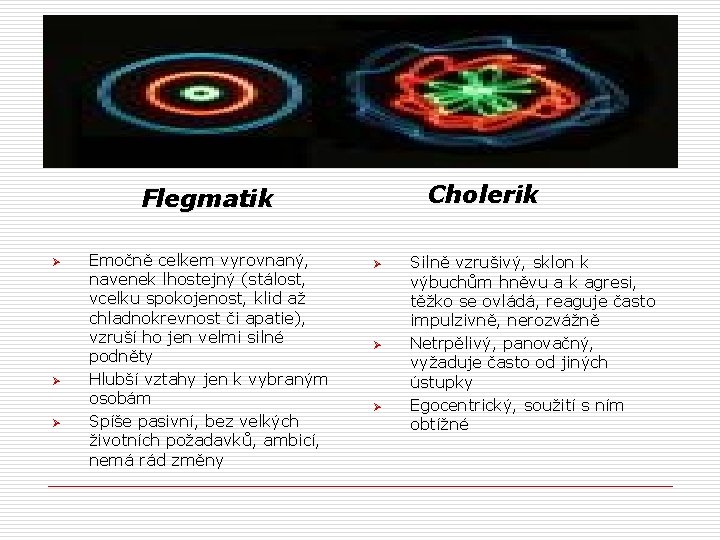 Cholerik Flegmatik Ø Ø Ø Emočně celkem vyrovnaný, navenek lhostejný (stálost, vcelku spokojenost, klid