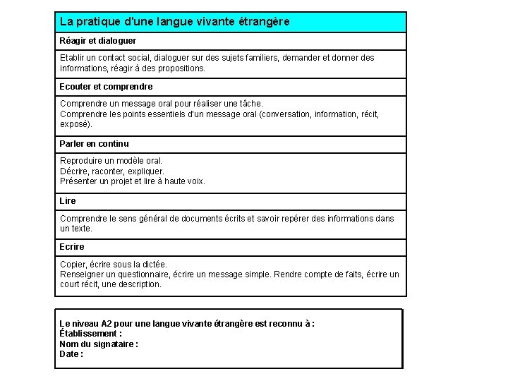 La pratique d'une langue vivante étrangère Réagir et dialoguer Etablir un contact social, dialoguer