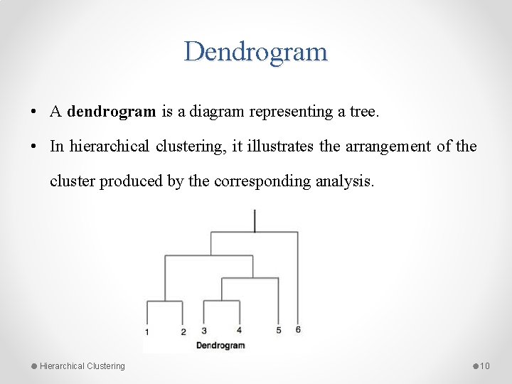 Dendrogram • A dendrogram is a diagram representing a tree. • In hierarchical clustering, Dendrogram • A dendrogram is a diagram representing a tree. • In hierarchical clustering,