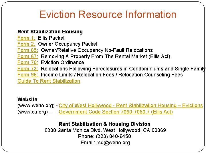 City of West Hollywood Rent Stabilization Housing RSO