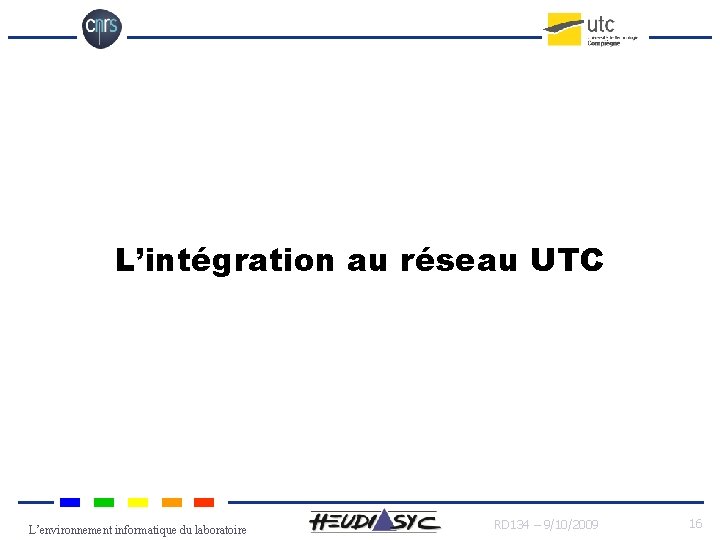 L’intégration au réseau UTC L’environnement informatique du laboratoire RD 134 – 9/10/2009 16 