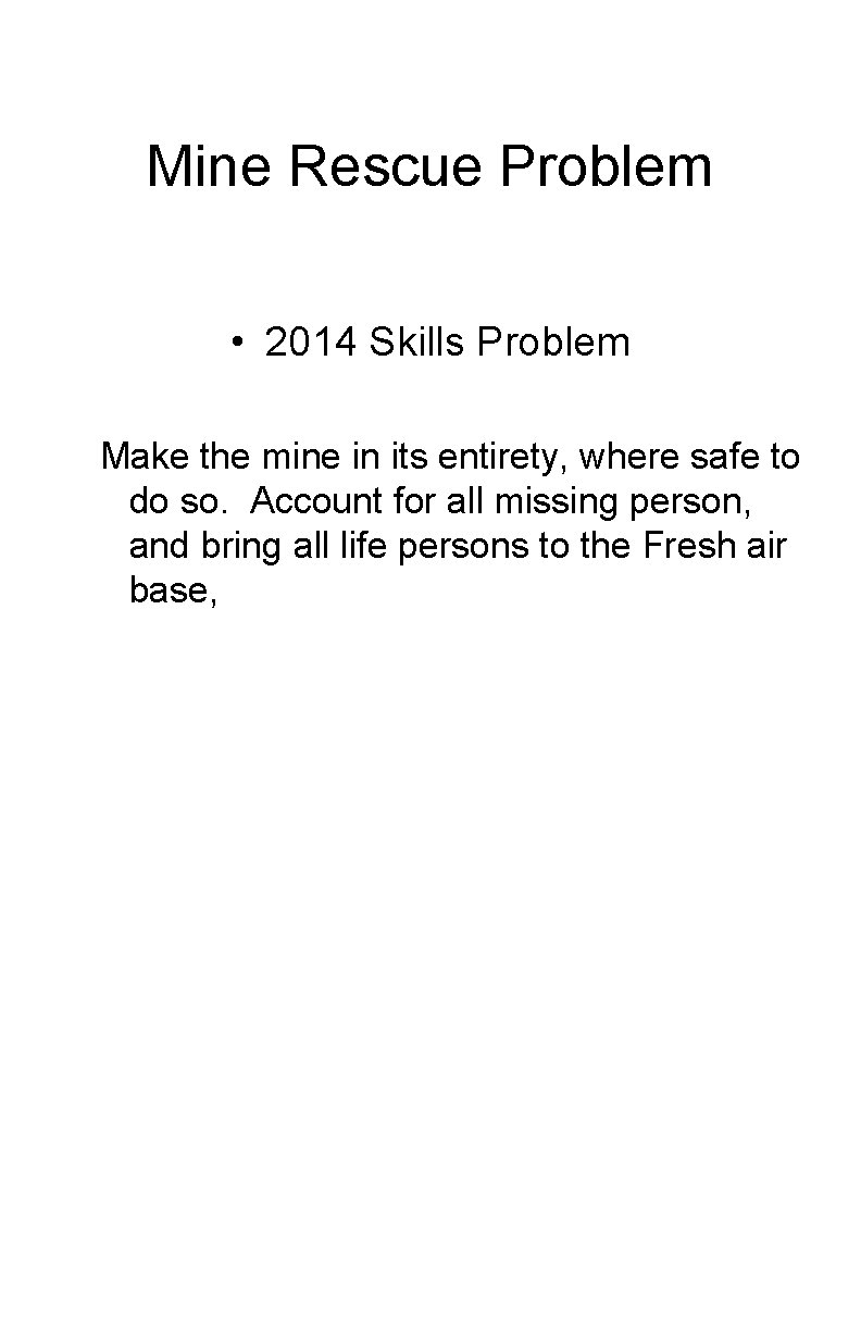 Mine Rescue Problem • 2014 Skills Problem Make the mine in its entirety, where