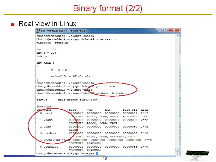 Binary format (2/2) Real view in Linux 18 