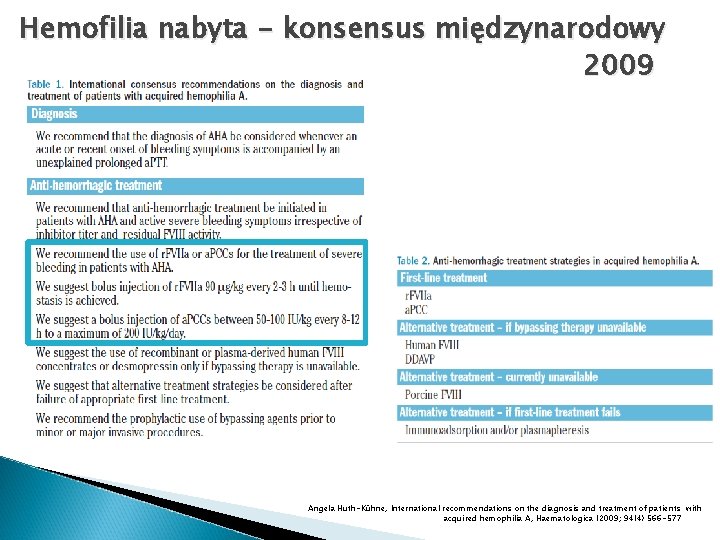 Hemofilia nabyta - konsensus międzynarodowy 2009 Angela Huth-Kühne, International recommendations on the diagnosis and