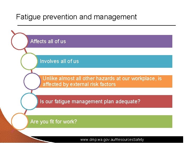 Fatigue prevention and management Affects all of us Involves all of us Unlike almost