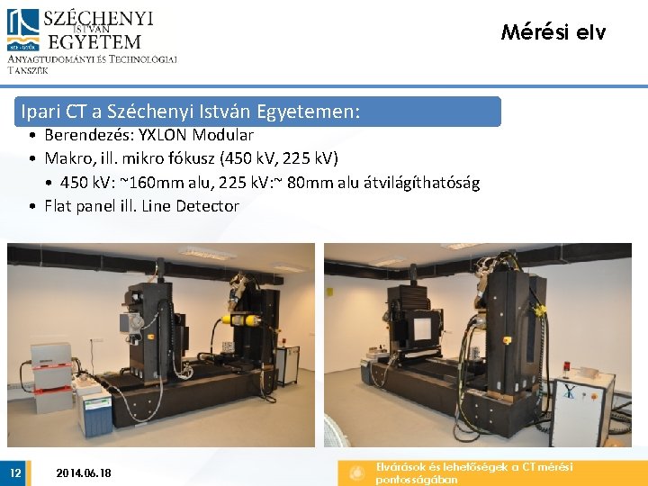 Mérési elv Ipari CT a Széchenyi István Egyetemen: • Berendezés: YXLON Modular • Makro,