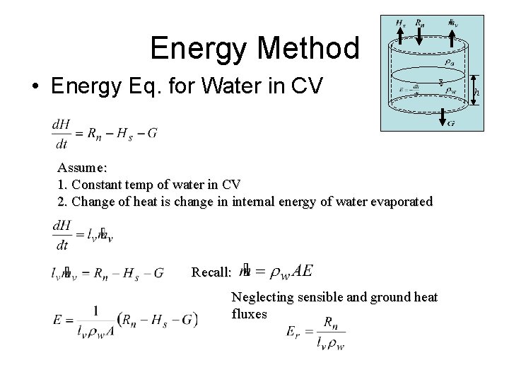 Energy Method • Energy Eq. for Water in CV Assume: 1. Constant temp of