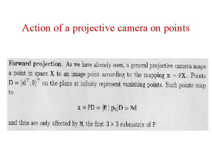 Action of a projective camera on points 