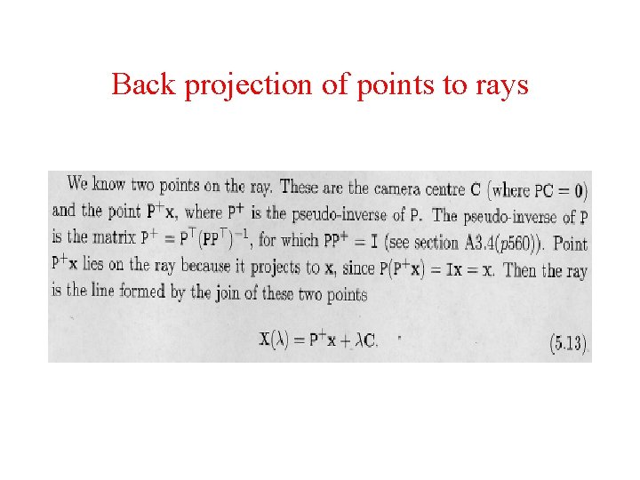 Back projection of points to rays 
