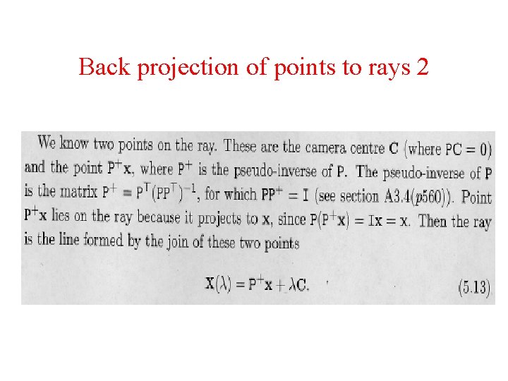 Back projection of points to rays 2 