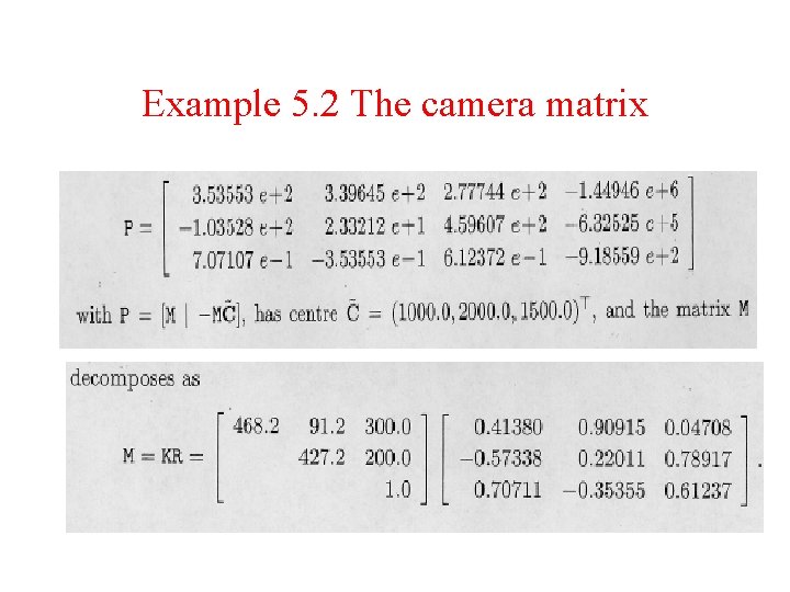 Example 5. 2 The camera matrix 