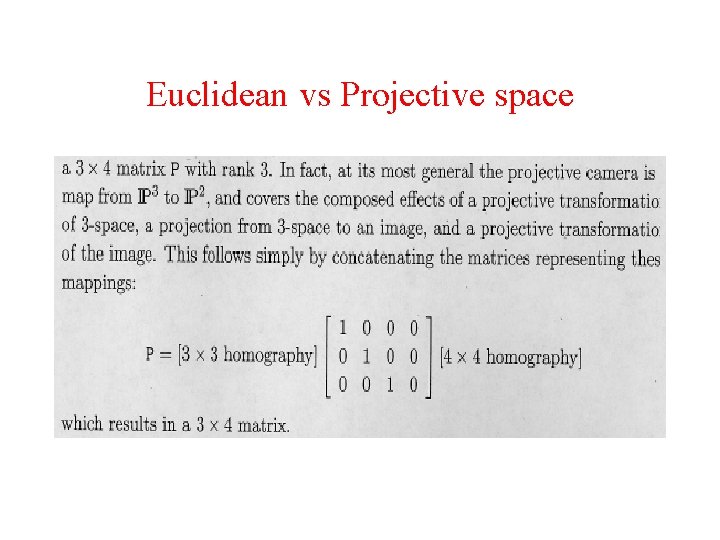 Euclidean vs Projective space 