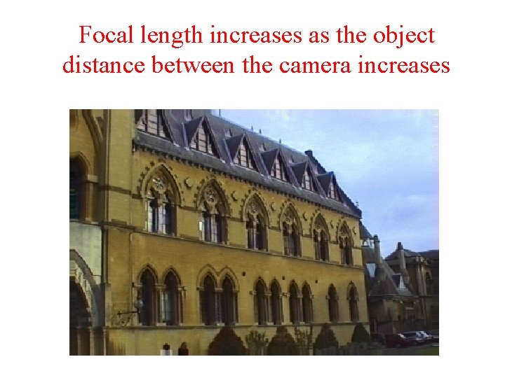 Focal length increases as the object distance between the camera increases 