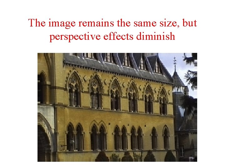 The image remains the same size, but perspective effects diminish 