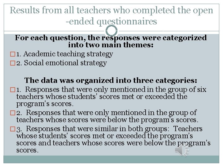 Results from all teachers who completed the open -ended questionnaires For each question, the