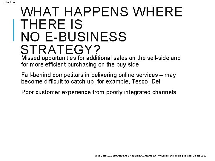 Slide 5. 10 WHAT HAPPENS WHERE THERE IS NO E-BUSINESS STRATEGY? Missed opportunities for