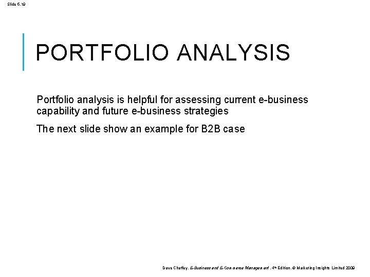 Slide 5. 19 PORTFOLIO ANALYSIS Portfolio analysis is helpful for assessing current e-business capability
