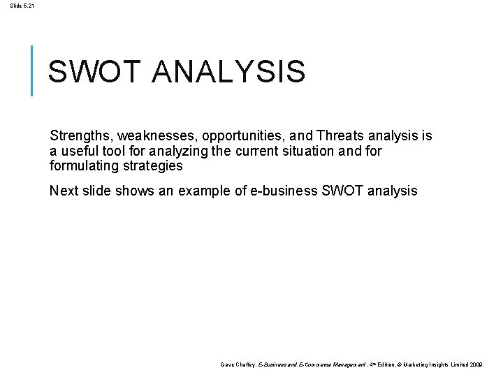 Slide 5. 21 SWOT ANALYSIS Strengths, weaknesses, opportunities, and Threats analysis is a useful