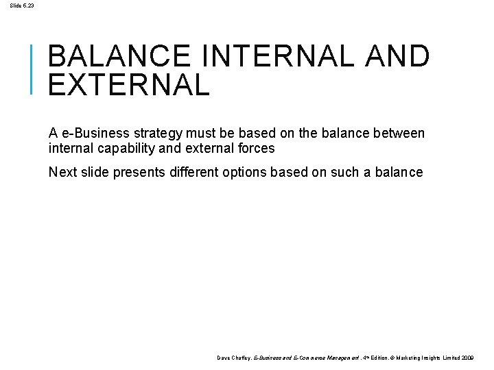 Slide 5. 23 BALANCE INTERNAL AND EXTERNAL A e-Business strategy must be based on