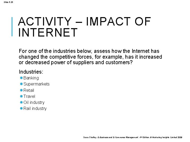 Slide 5. 26 ACTIVITY – IMPACT OF INTERNET For one of the industries below,