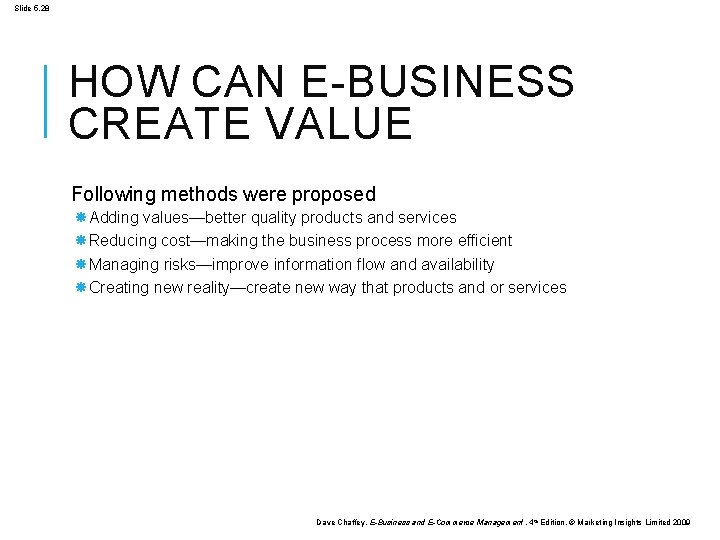 Slide 5. 28 HOW CAN E-BUSINESS CREATE VALUE Following methods were proposed Adding values—better