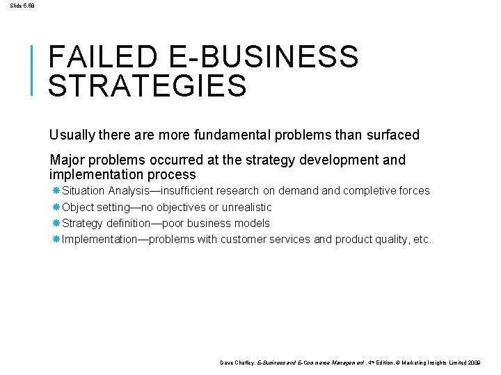 Slide 5. 58 FAILED E-BUSINESS STRATEGIES Usually there are more fundamental problems than surfaced