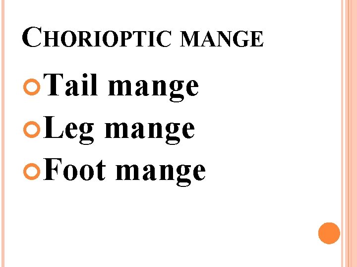 CHORIOPTIC MANGE Tail mange Leg mange Foot mange 