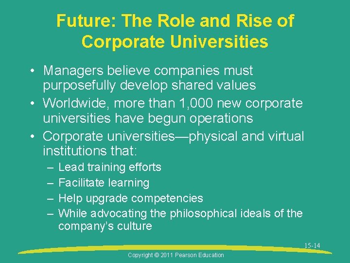 Future: The Role and Rise of Corporate Universities • Managers believe companies must purposefully