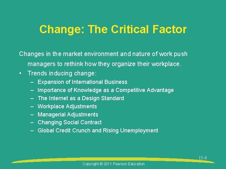 Change: The Critical Factor Changes in the market environment and nature of work push
