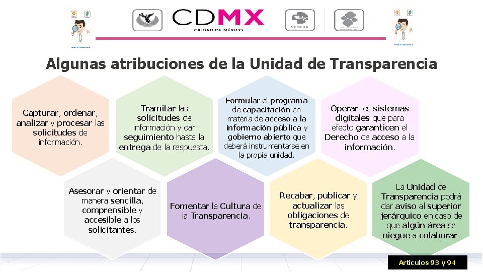 Algunas atribuciones de la Unidad de Transparencia Capturar, ordenar, analizar y procesar las solicitudes