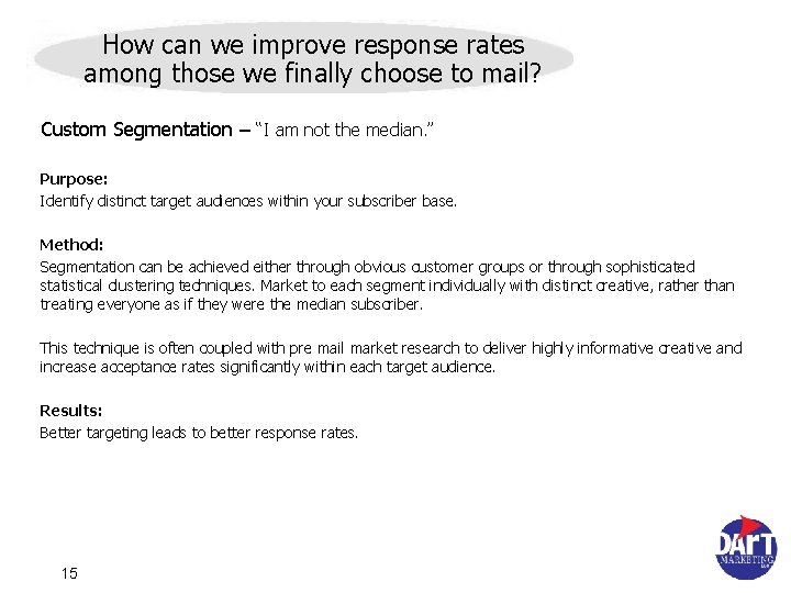 How can we improve response rates among those we finally choose to mail? Custom