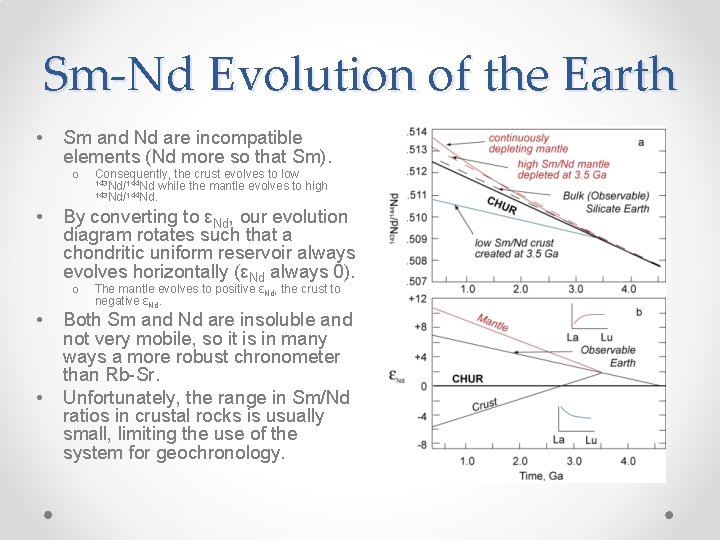 Sm-Nd Evolution of the Earth • Sm and Nd are incompatible elements (Nd more