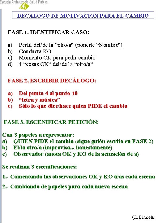 DECALOGO DE MOTIVACION PARA EL CAMBIO FASE 1. IDENTIFICAR CASO: a) b) c) d)
