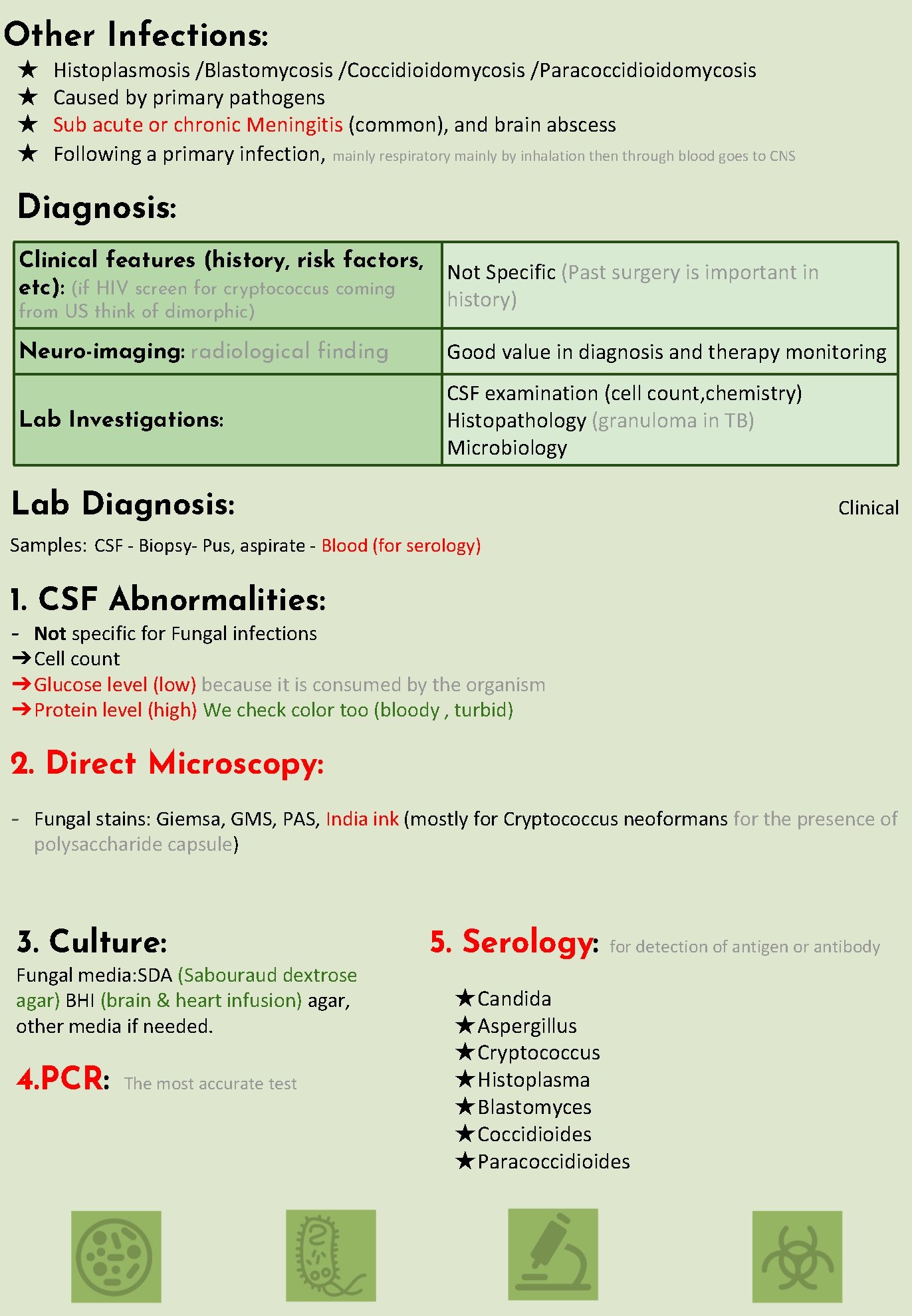 Other Infections: ★ ★ Histoplasmosis /Blastomycosis /Coccidioidomycosis /Paracoccidioidomycosis Caused by primary pathogens Sub acute