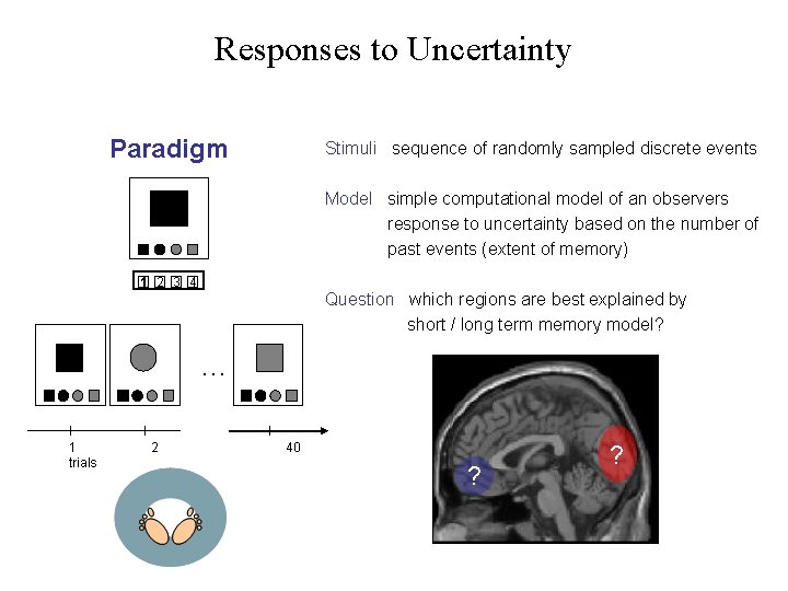 Responses to Uncertainty Paradigm Stimuli sequence of randomly sampled discrete events Model simple computational