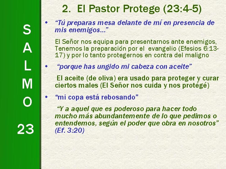 2. El Pastor Protege (23: 4 -5) S A L M O 23 •