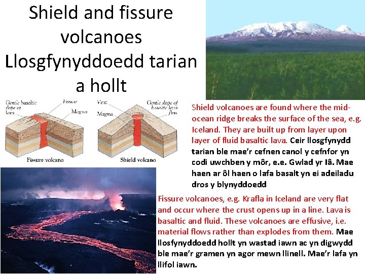 Shield and fissure volcanoes Llosgfynyddoedd tarian a hollt Shield volcanoes are found where the