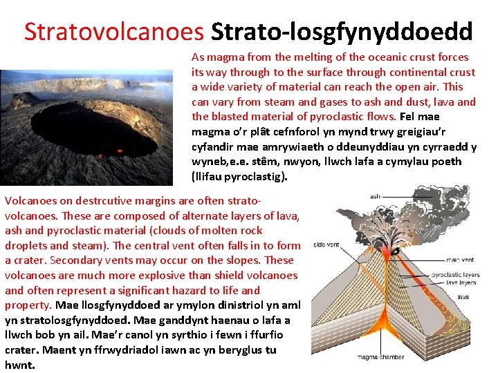 Stratovolcanoes Strato-losgfynyddoedd As magma from the melting of the oceanic crust forces its way