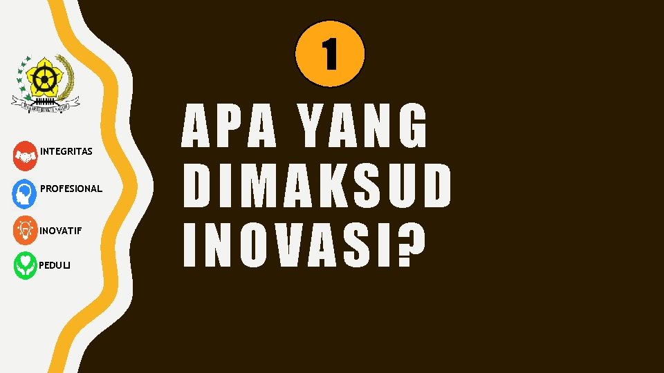 1 INTEGRITAS PROFESIONAL INOVATIF PEDULI APA YANG DIM AKSUD INOVA SI ? 
