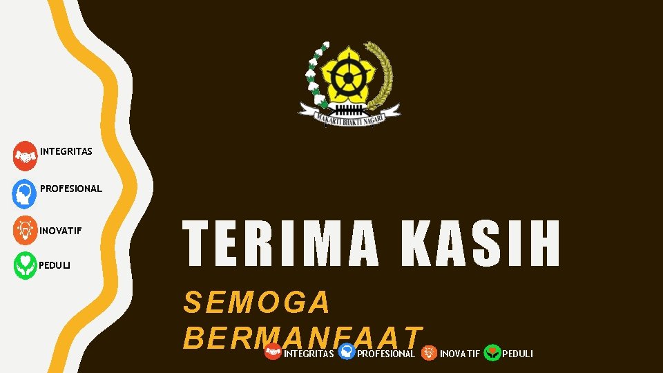 INTEGRITAS PROFESIONAL INOVATIF PEDULI TERIMA KASIH SEMOGA BERMANFAAT INTEGRITAS PROFESIONAL INOVATIF PEDULI 
