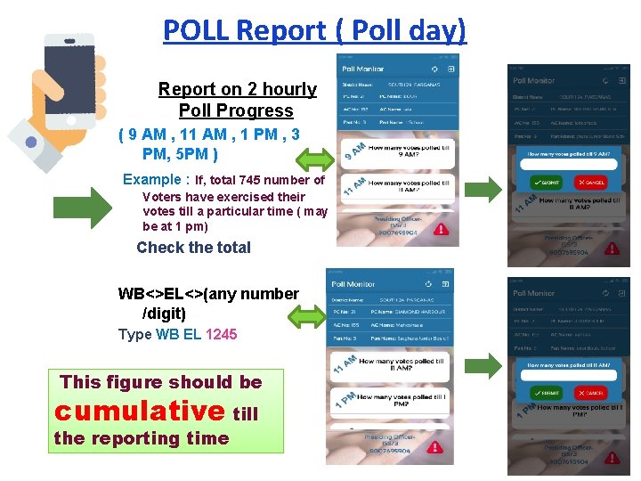 POLL Report ( Poll day) Report on 2 hourly Poll Progress ( 9 AM