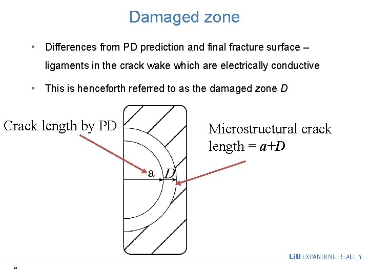 Damaged zone • Differences from PD prediction and final fracture surface – ligaments in