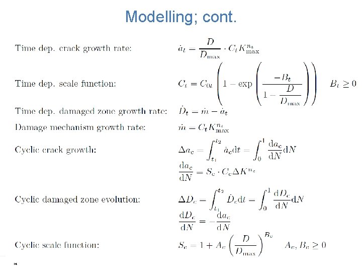 Modelling; cont. 14 